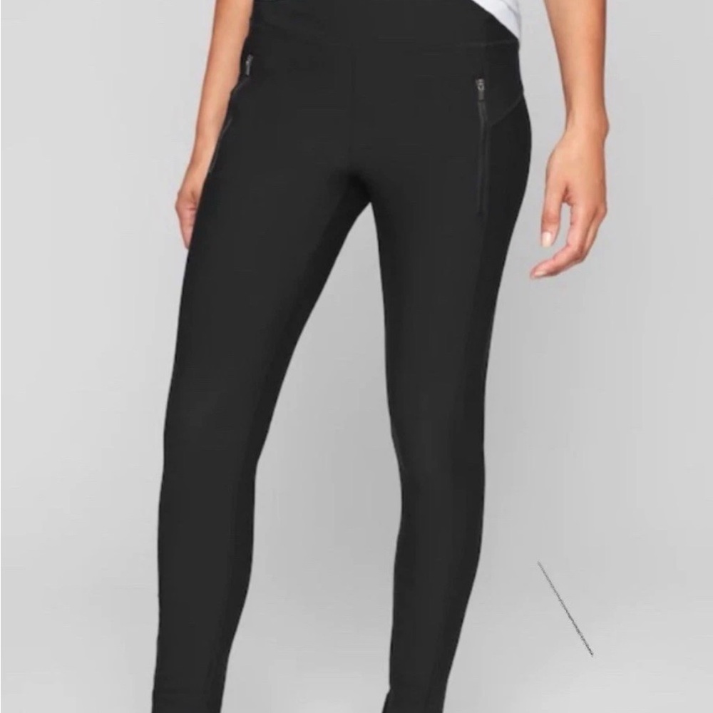 Athleta Women's Stellar Tight Legging Black Travel Zip Pockets Size M
